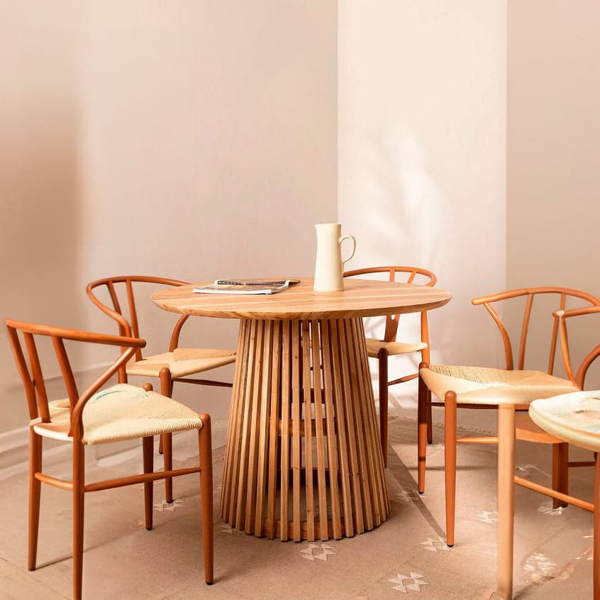 Mesa de comedor redonda modelo Ferrara, Madera maciza, diámetro 140 cm